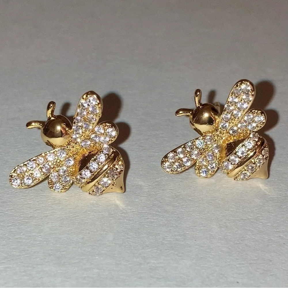 Gold Bee Stud Earrings Classic Summer Formal Birthday Cocktail Insect Jewelry